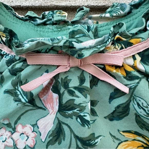 Janie and Jack Floral Ruffle Bow Collar Dress Malachite Green Floral - Picture 4 of 9